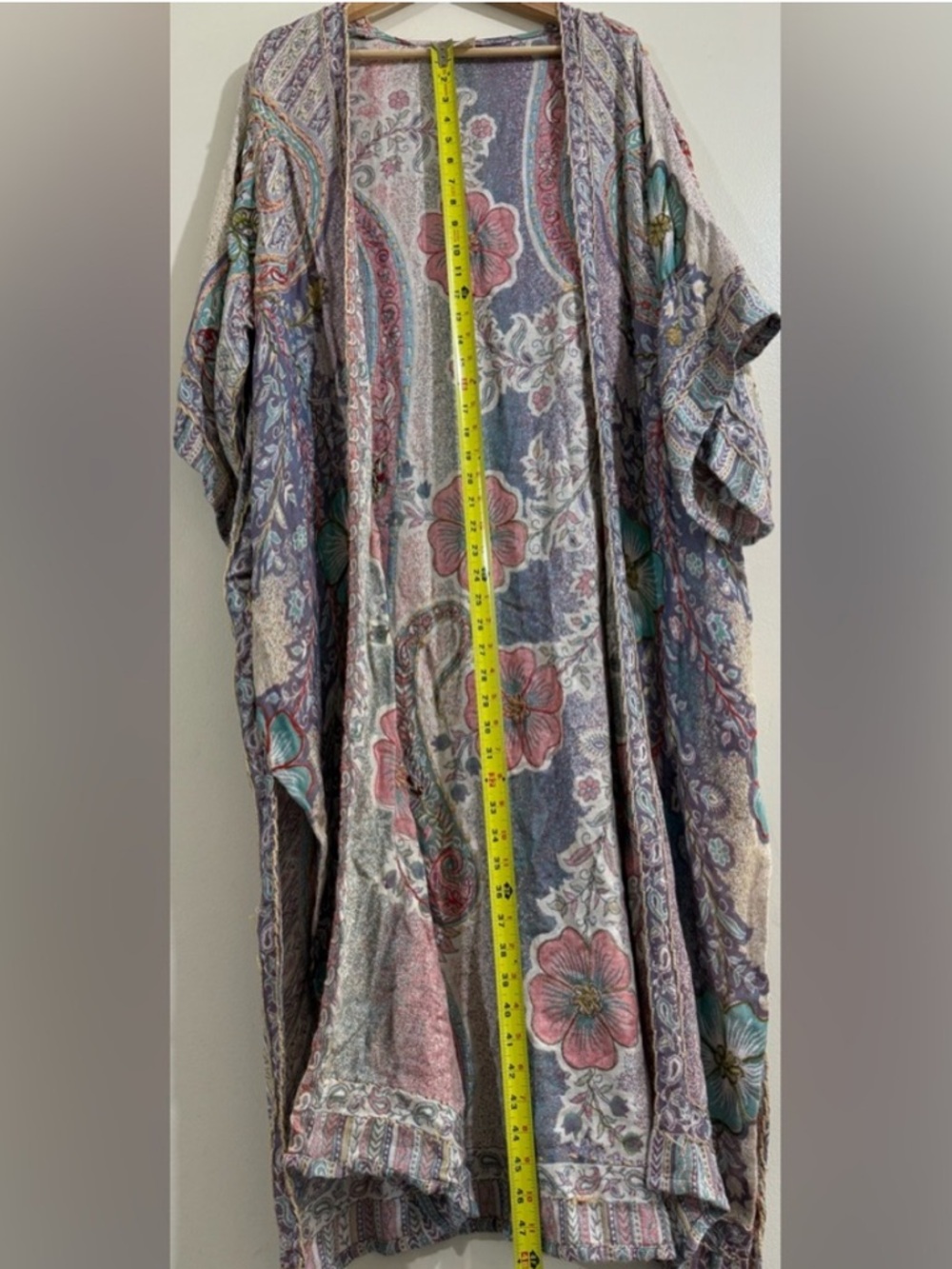 Raj Pastel Floral Patchwork Long Kimono - Pink, Green, Cream - Picture 3 of 6